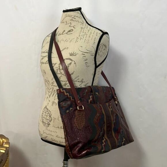 SHARIF VINTAGE PATCHWORK CROC LEATHER CROSSBODY BAG‎ - Picture 2 of 7
